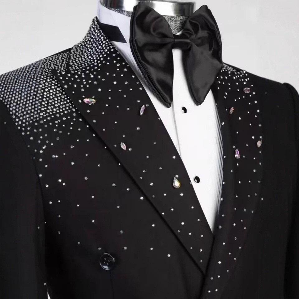 Costum Nuntă Bărbați la Modă 2 Piese Sacou Pantaloni Monopieptonat Mărgele Cristal Croială Slim Mire Ocazii Formale