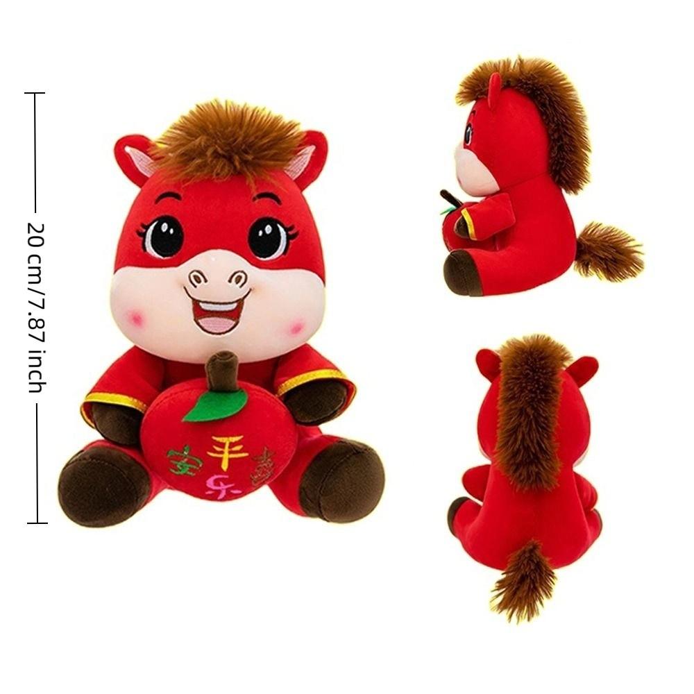 Cartoon Plush Chinese Horse Mascot Stuffed Animal 20cm Plush Doll New Year Blessing Souvenir Gift