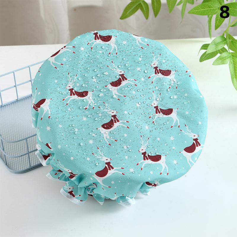 Hair Bonnet For Women Ladies Spa Salon Home Travel Use Flower Pattern Double Layer Shower Cap Waterproof Reusable Printed Bath