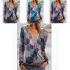 Elegant Ladies Print Pullover Blouse Shirt With V Neck And Zipper For Casual Wear