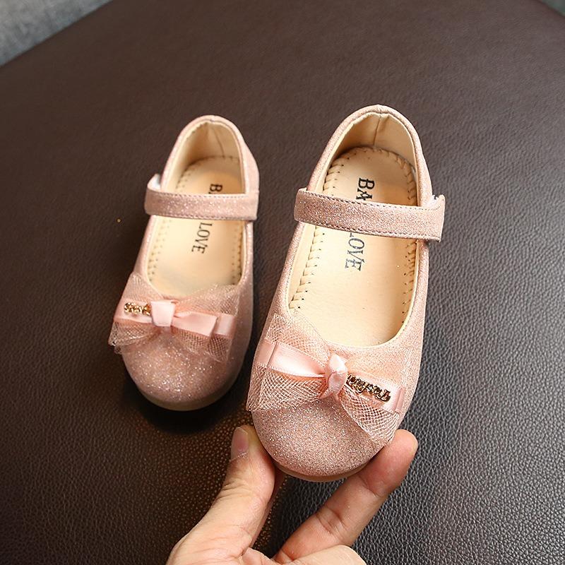 New Girls Ballet Flats Children Lace Bow Princess Shoes Toddler Shiny Leather Footwear
