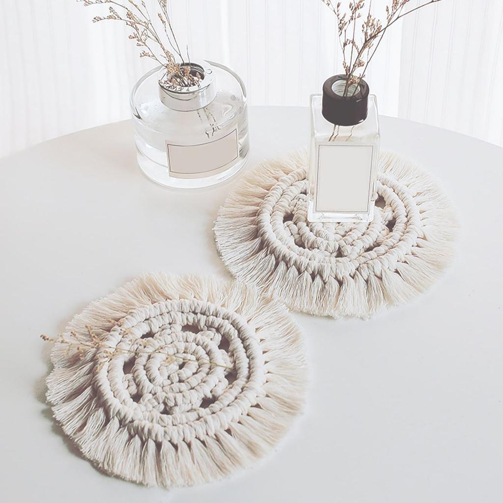 1pc-Hand-woven Coasters Round Tassel Coasters Table Mats Placemats Placemats Home Decor