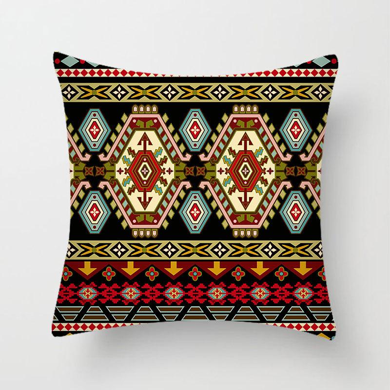 Bohemian Colorful Geometric Peach Skin Pillow Cover Retro Ethnic Style Cushion Cover Cushion Home