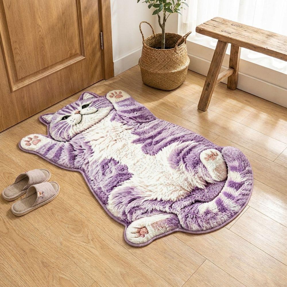 Non-Slip Cat-Shaped Area Rug 2D Cartoon Carpet Soft Home Decor Carpet  Living Rooms