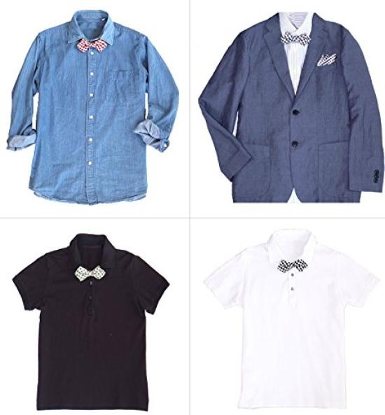 [D+Arts] Stylish Monotone Bow Tie, Silk Linen Gingham Check Pattern, Simple Fastener, Made in Japan (Black)