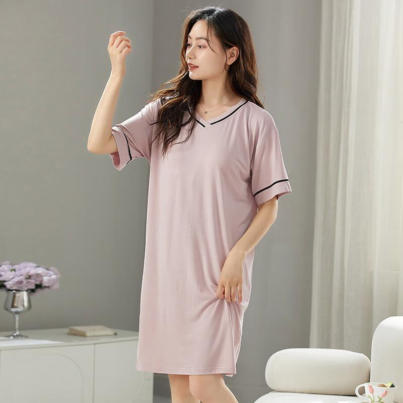 LangSha Women's Nightgown with Built-In Chest Pads, Short-Sleeved Thin Sleepwear, Summer Loungewear, Can Be Worn Outside As A Dress