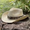 Western Cowboy Hat Men's and Women's Spring and Summer Outdoor Travel Sunscreen Shade Mountaineering Bull Head Wide Belt Sequined Straw Hat