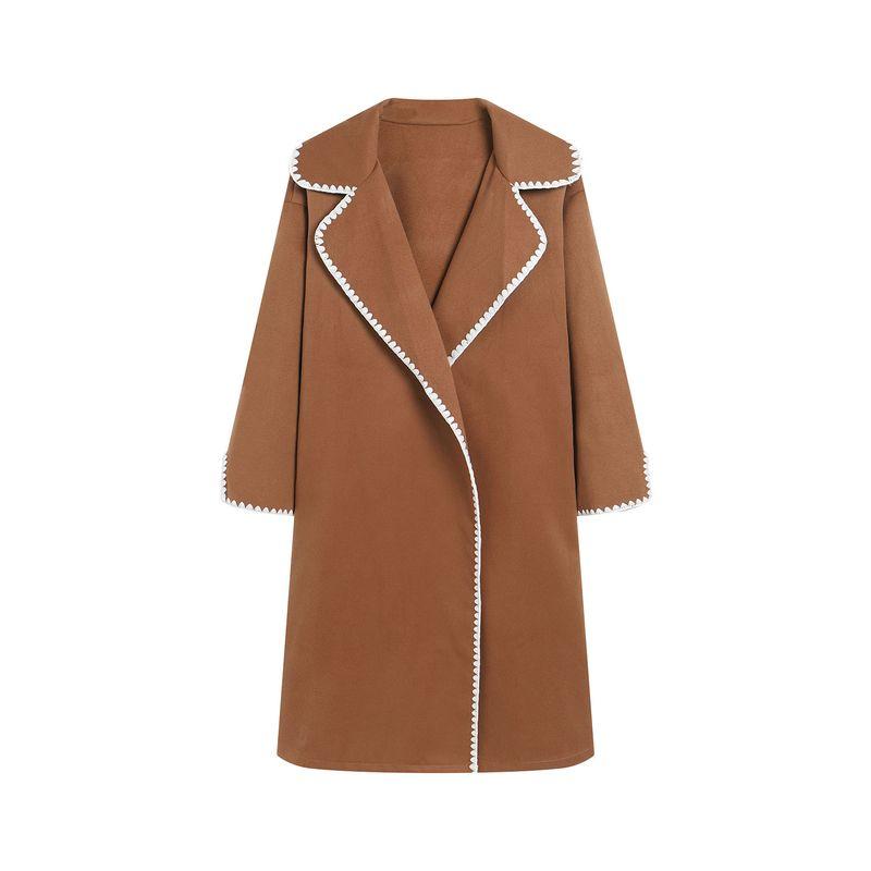 

Winter Women clothes Long sleeve Woven Lapel Long Coat Loose Trench coat Outerwear Collar Long Coat Coat CAMEL L