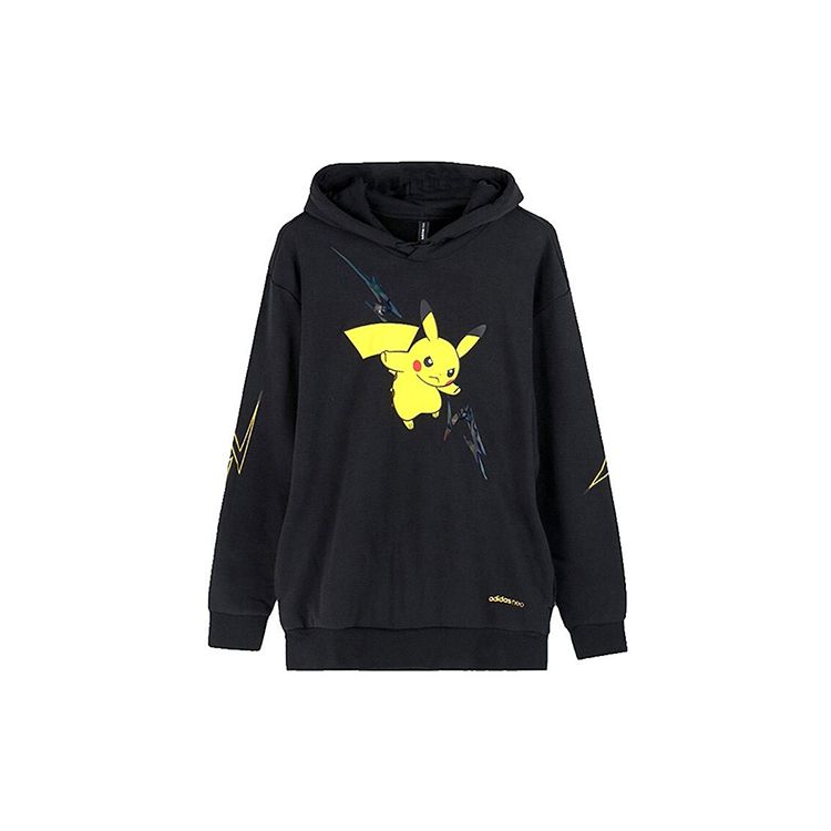 adidas neo Men s Pokemon Pikachu Print Hooded Sweatshirt Casual Pullover Black FU3923 XS