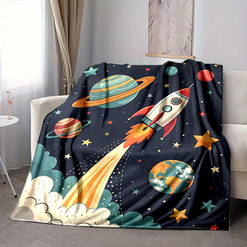 1pc Space Adventure Blanket, Lightweight Flannel Throw Blanket for Sofa, Bed, Travel, Camping, Living Room, Office, Couch031