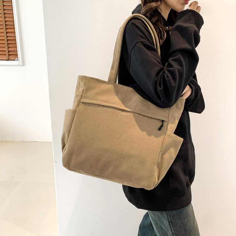 Simple Corduroy Handheld Women's Bag, Lightweight and Versatile Solid Color Tote Bag, Large-capacity Shoulder Bag for Shopping