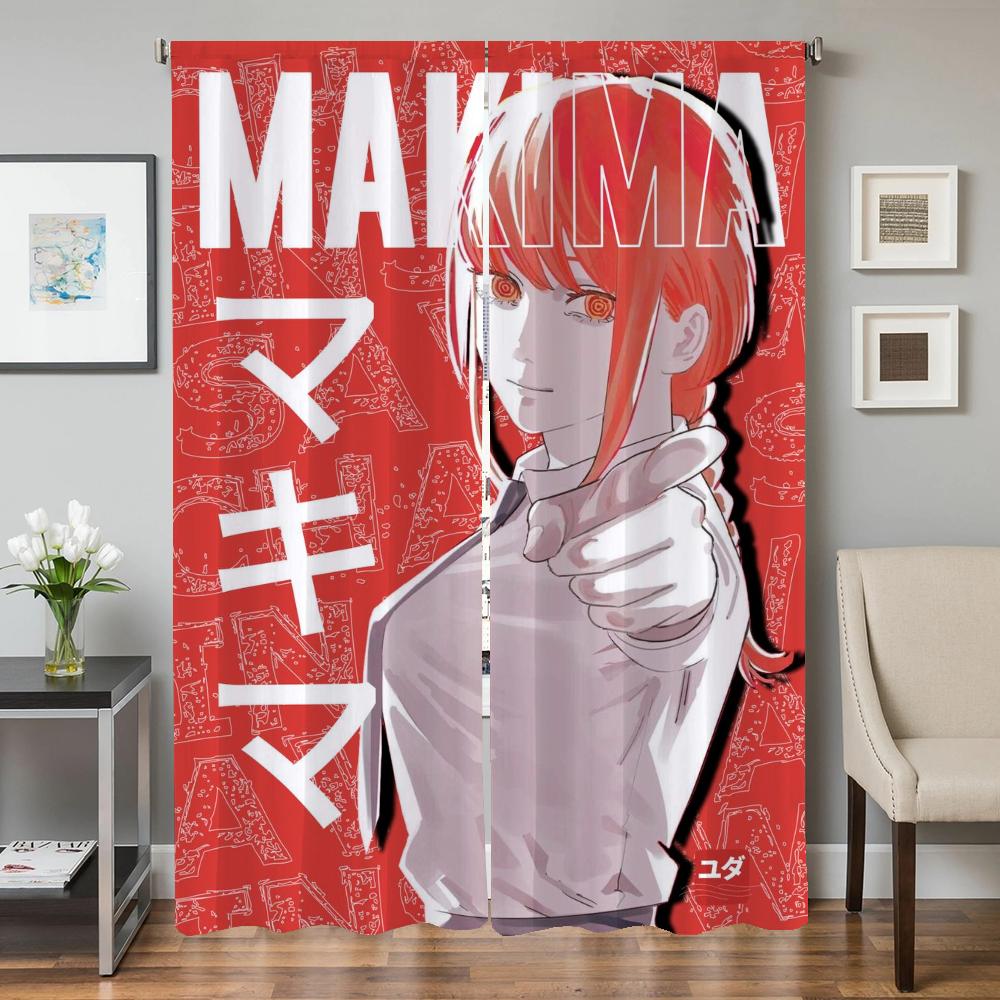 Home Interior Kitchen Curtains for Living Room 2 Pieces Blackout Curtains Door Curtain Chainsaw Man Bedroom Decoration Partition