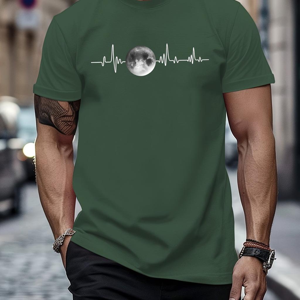 Summer Round Neck 3D Simple Pattern Print Top Fashionable Casual Short Sleeved Men's T-shirts