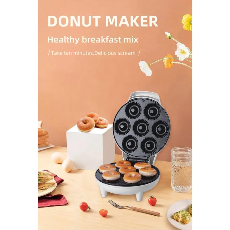 Mini Donut Maker Machine Non-stick Surface for Kids Breakfast Snack Desserts Makes 7 Doughnuts White Color Home Appliances