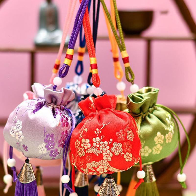 Chinese Style Purse Pouch Drawstring Women Tassel Storage Bag Multi-Color Embroidery Cloth Jewelry Pouch For Wedding Guests