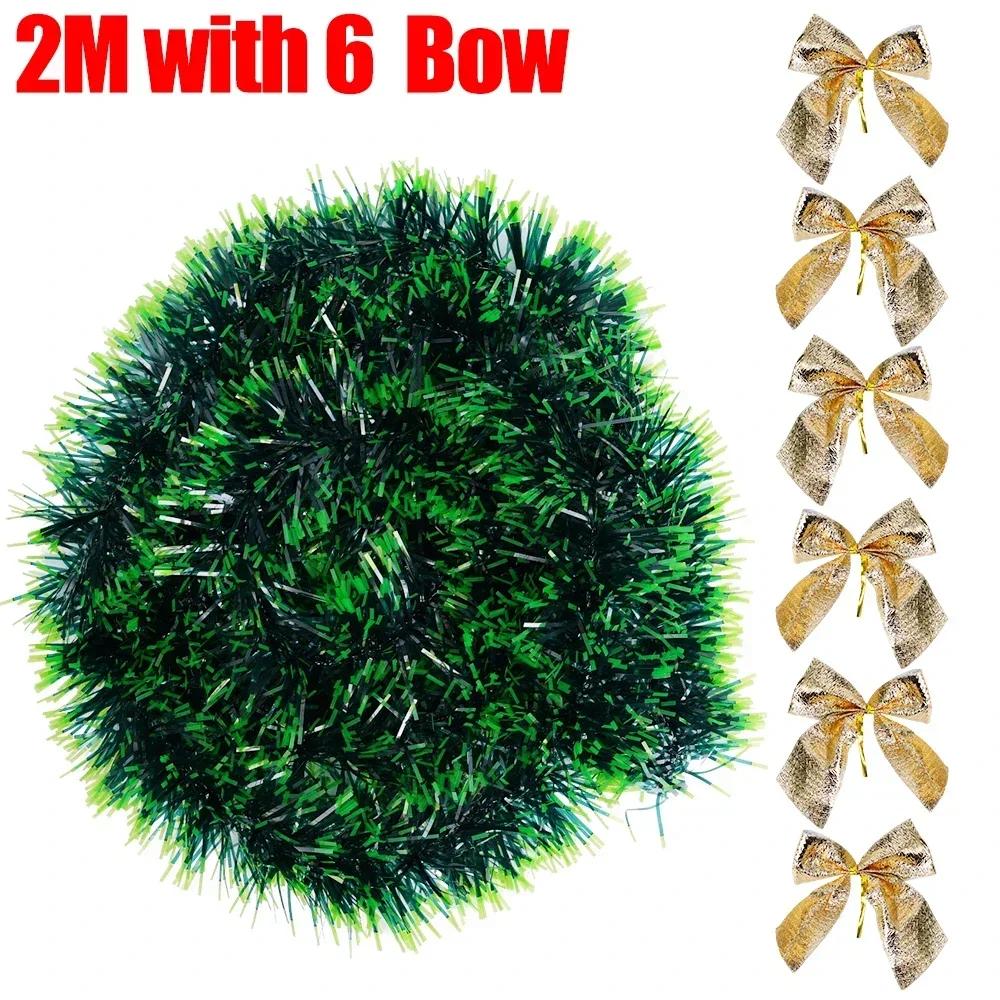 20/2M Christmas Tinsel Ribbons with Bows Xmas Tree Hanging Pendent Green Cane Ribbon Madder Garland Party Home Decor Ornaments