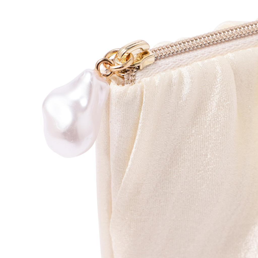 Francfranc Pearl Chiffon Makeup Pouch Pouch, Large, Ivory,
