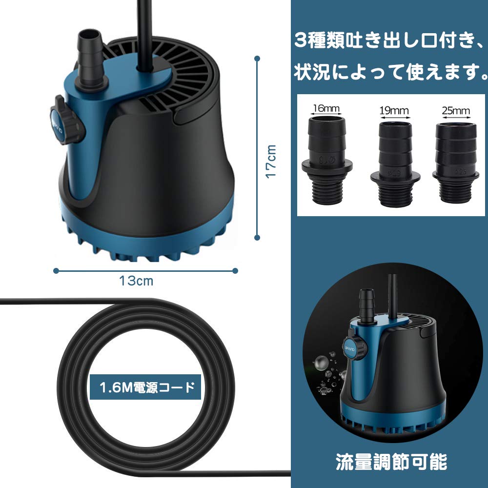 LNSTUDIO Submersible Pump, Bottom-Entry Circulation Pump, 3000L/H Discharge, Maximum Head of 3M, Hydroponic Water Pump, Aquarium Water Supply/Drain Pu