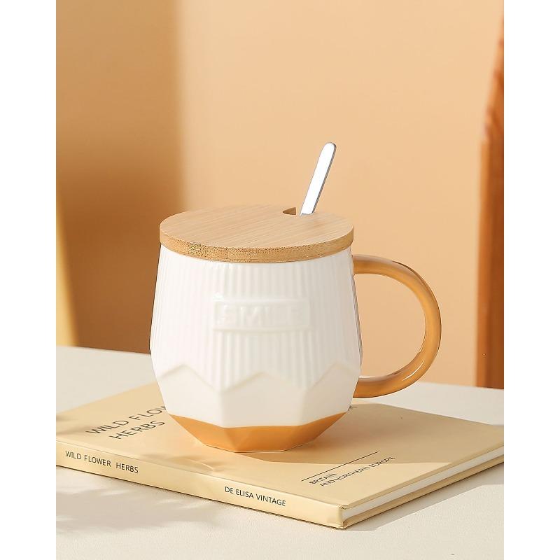 Creative and Simple English Ceramic Cups with LIDS Couple Mugs  High Appearance Level Coffee Cups  Fresh and Clean Water Cups  Milk Cups