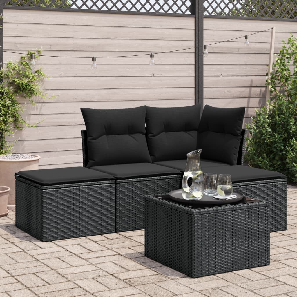 Vidaxl 5-Cz. Garden Lounge Set, Cushions, Black PE Rattan
