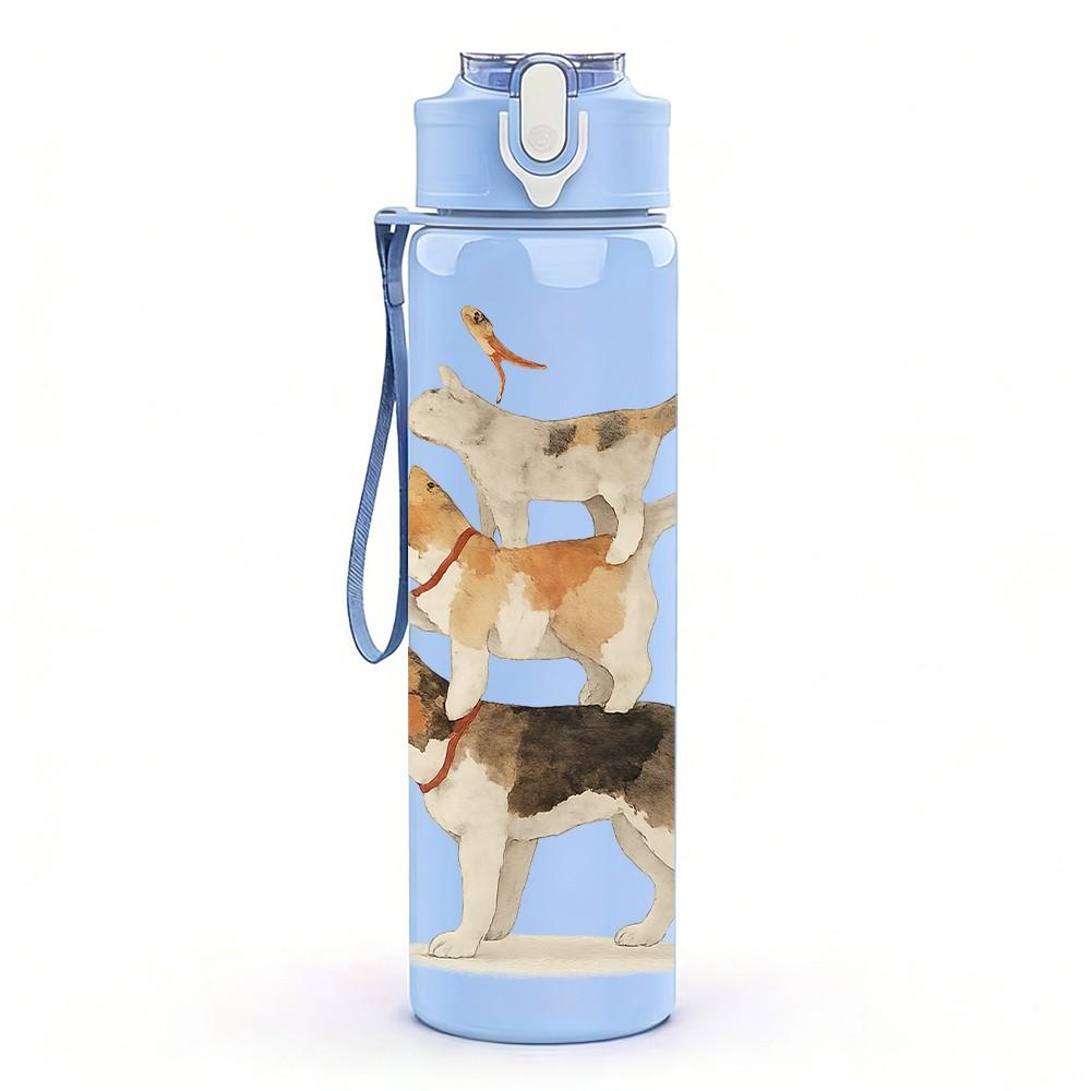 1PC Stacked Three Cats Cartoon 750ml Color Plastic Sports Water Bottle Leakproof Flip Straw Lid For Sports Office Home Use