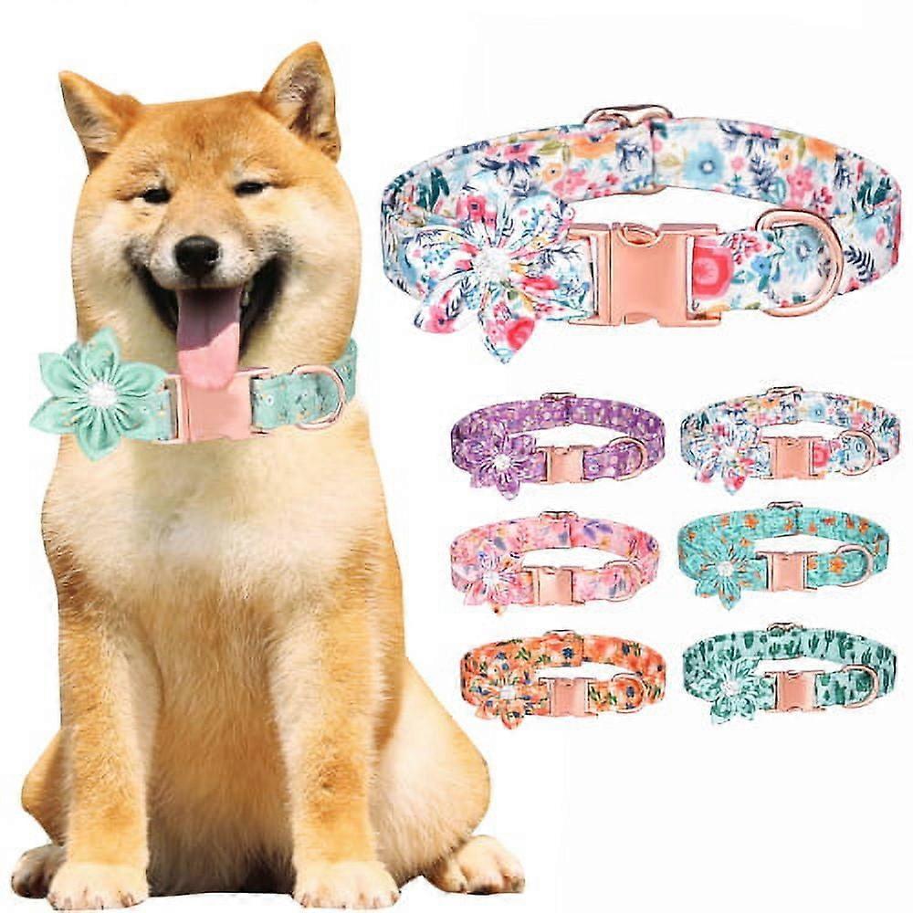 Shulemin Practical Dog Collar Floral Pattern for Small Medium Large Dogs All-match