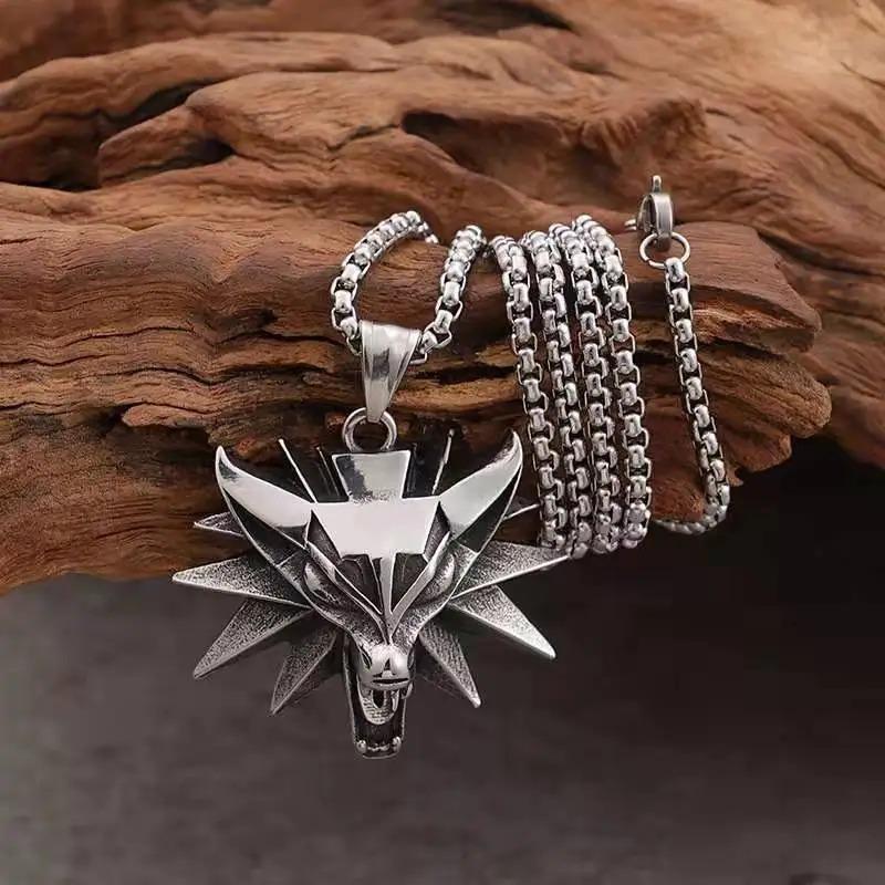 New Trend Retro Fashion Geometric Wolf Head Animal Necklace Men's Necklaces Personalized Domineering Men's JewelryGiftsWholesale