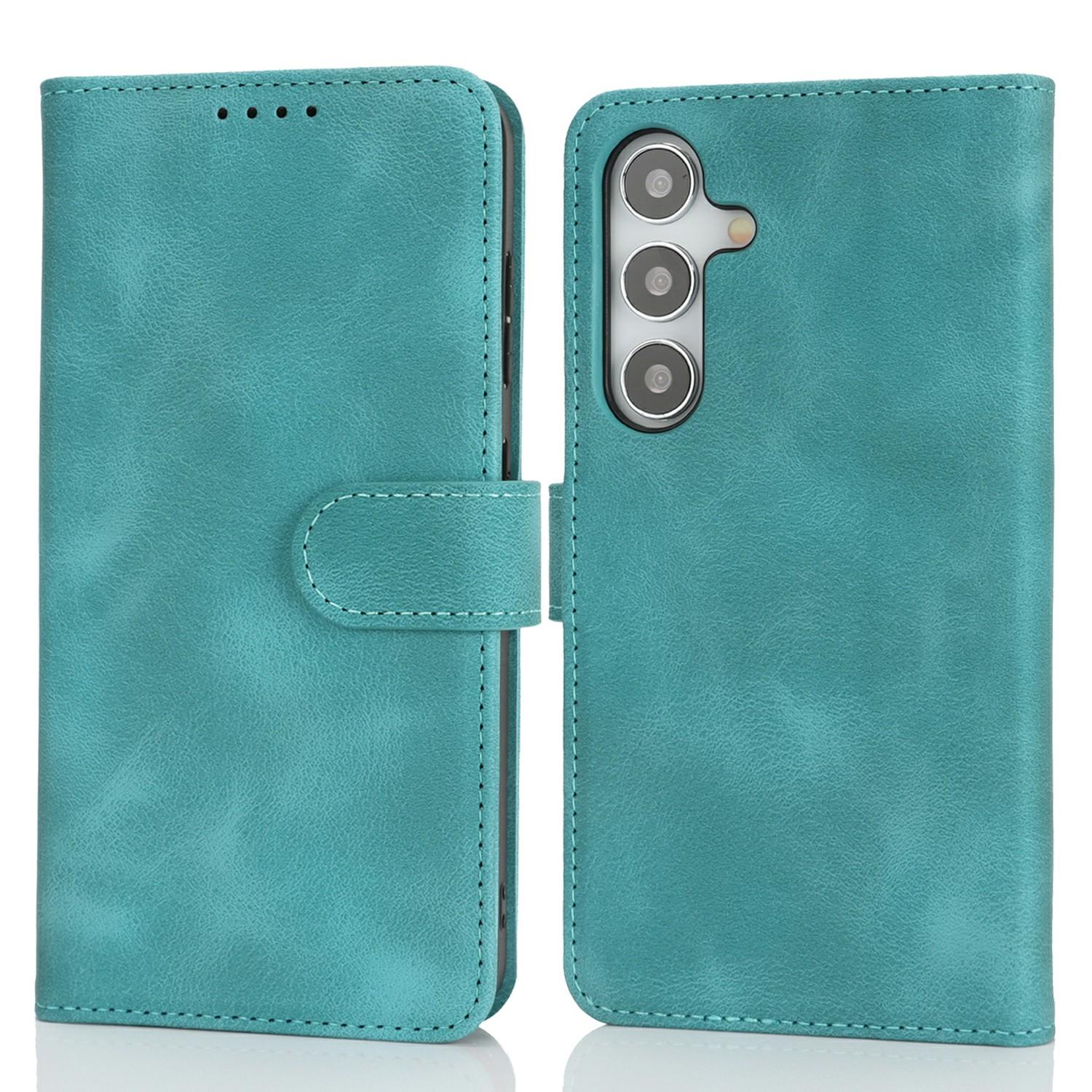 

For Samsung Galaxy S25 Wallet Case Double Folded Edge Skin Touch PU Leather Flip Phone Cover Mint Green