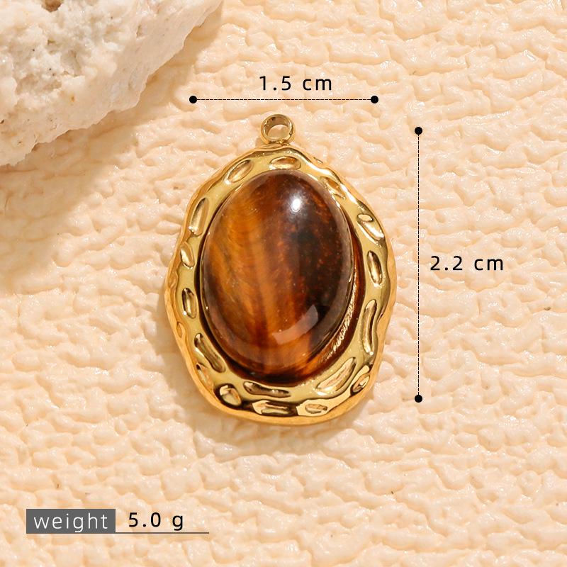 Stainless Steel Tiger Eye Oval Pendant & Earrings Set