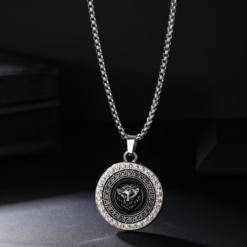 Colier pandantiv Cap de Leu Mare Zid Chinezesc Stil European și American cu Farmec Strălucitor