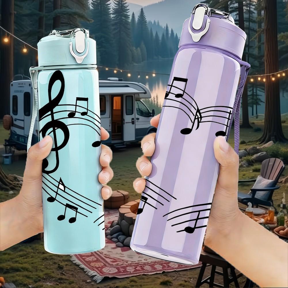 1PC Treble Clef Music Note Heart Print 750ml Color Plastic Sports Water Bottle Leakproof Flip Straw Lid Suitable for Sports Office Home Use