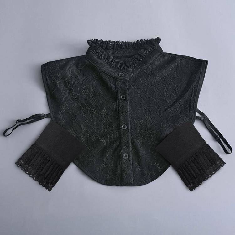 Women Clothes Accessories Wrist Cuffs and Lace Ruffle Half Shirt Fake Collar Set