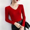 V-neck Sweater, Knitted Sweater, Women's Sweater, Stretch Sweater, Pullover Sweater, Slim Fit Sweater, Base Coat, Inner Layer, Top Coat