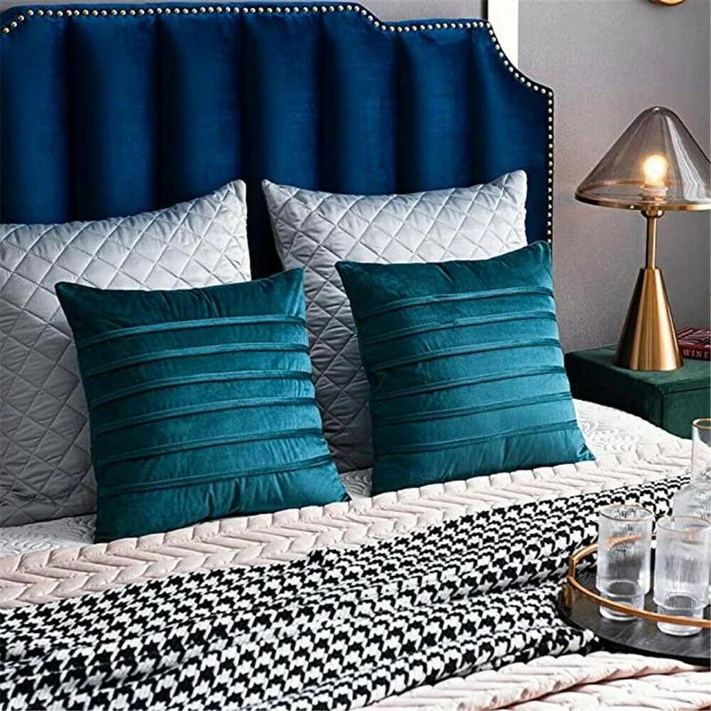 A Pair Luxury Velvet Applique Cushion Covers Home Decor Striped Throw Pillow Cases 45x45cm/30x50cm