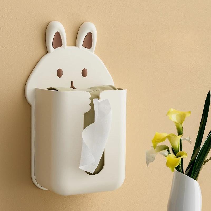 Cartoon Wall Mount Toilet Paper Holder No Drill Storage Box Multi Function Bathroom Tissue Dispenser Home Organizer