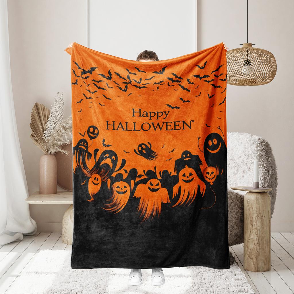 Halloween pumpkin monster bat Printed Blanket for Sofa Bed Travel Camping Living Room Office Conditioning Blanket