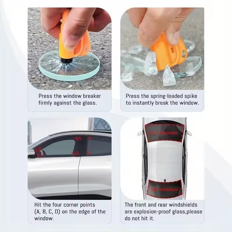 Mobidea 3-in-1 Car Safety Hammer - Window Breaker + Seatbelt Cutter Portable Keychain Auto Emergency Tool Multi-Color