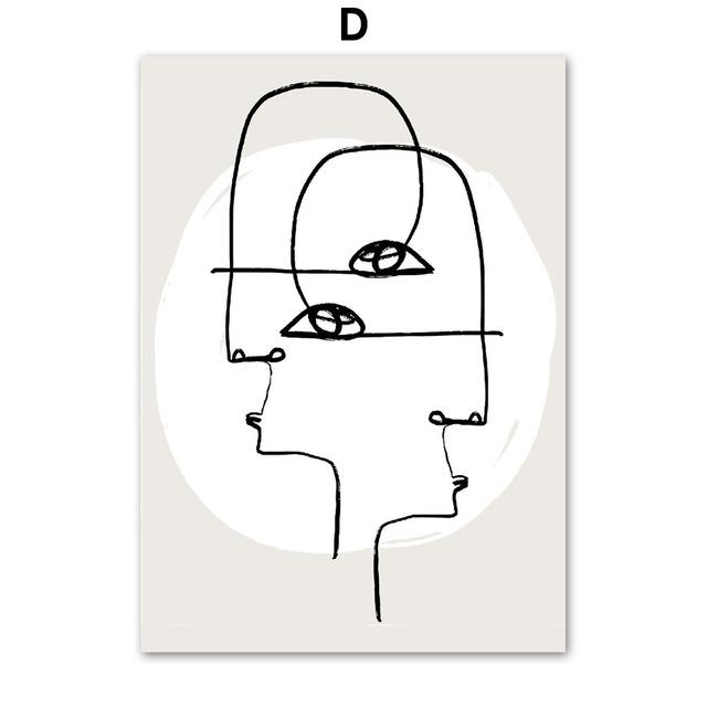 Wandkunst Leinwandmalerei Moderne abstrakte Linie Gesicht minimalistisch nordische Poster und Drucke Wandbilder für Wohnzimmerdekoration kein Rahmen