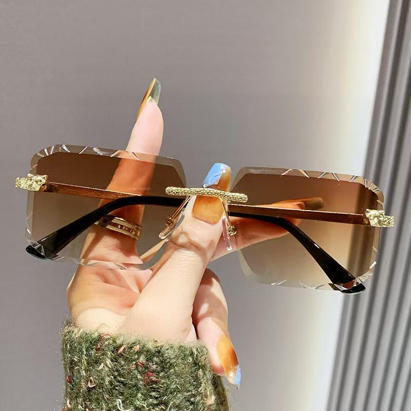 2025 Cheetah Frameless Square Sunglasses with Leopard Head Design - Unisex Retro Metal Style