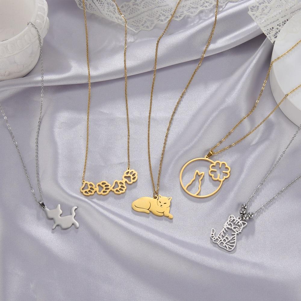 Cazador Cute Animal Cat Pendant Necklace for Women Lovely Paw Choker Neck Chain Stainless Steel Jewelry Birthday Gift 2026