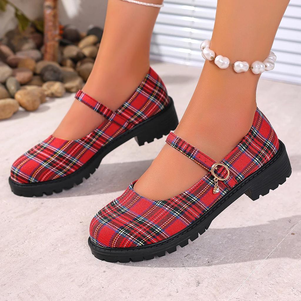 Damen Sneaker Frühling Damen Runde Zehenpartie Student Lolita Schuhe Bequeme High Heels Sneaker Damen Plateau Karomuster Mary Jane Schuhe