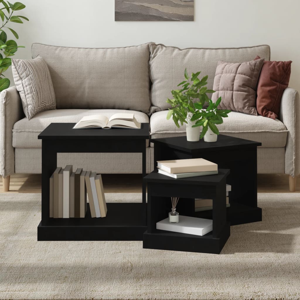Coffee Tables 3 Pcs Black Engineered Wood Vidaxl