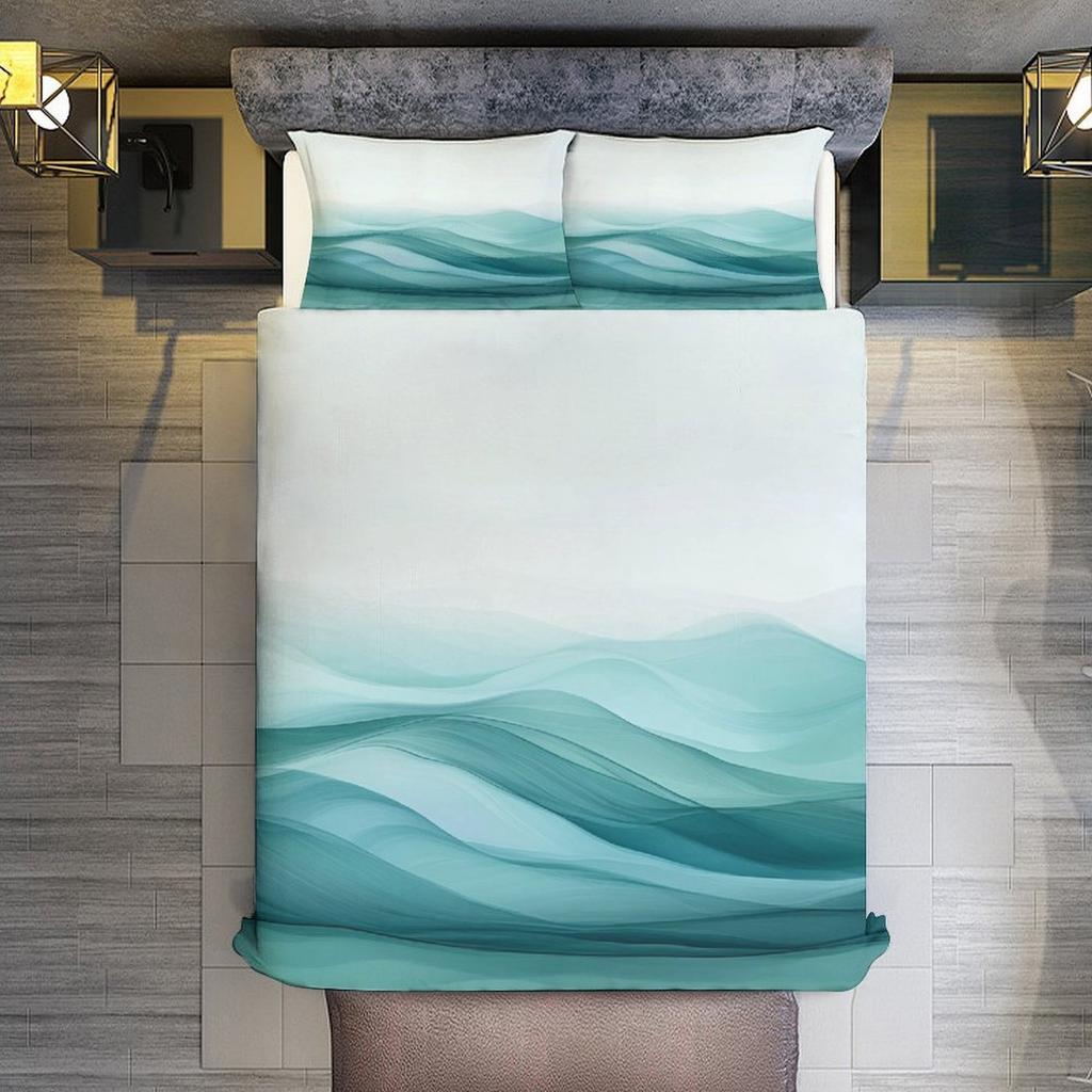 3Pcs Waves In Teal Themed Duvet Cover Set Novelty Fashion Lightweight Soft Bedding With Zipper All Seasons Home Dorm Decor