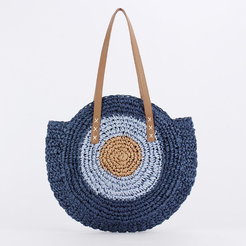 Single Shoulder Round Straw Bag Straw Bag New Hand-woven Bag Women's Large-capacity Casual Women's Bag Vacation Beach Bag