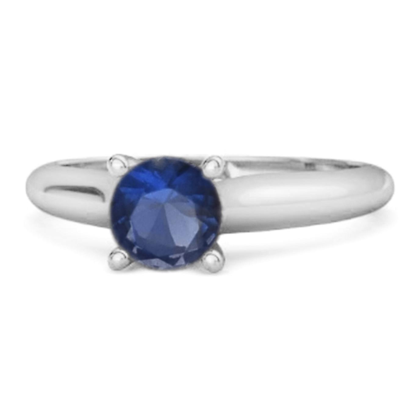 Blue Sapphire Round Solitaire Ring - 925  Sterling Silver 12 белый