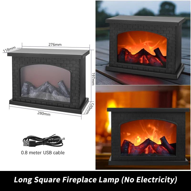 LED Fireplace Lamp Charcoal Flame Lantern Christmas Decoration Night Light for Home Courtyard Bedroom Living Room Tabletop