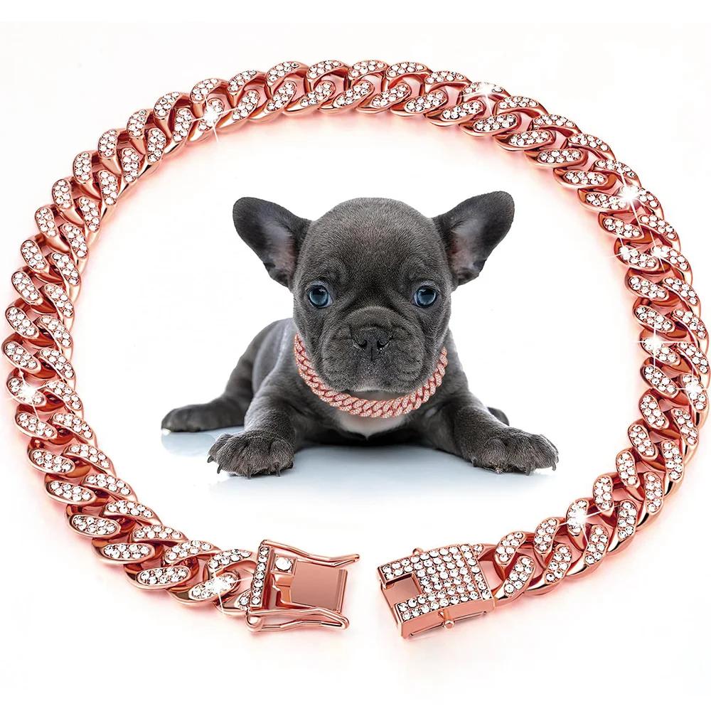 Luksusowy Diamentowy Psí Cuban Link Łańcuch Obroża Iced Out Cyrkonie Naszyjnik dla Zwierząt Małych Średnich Dużych Psów Kotów