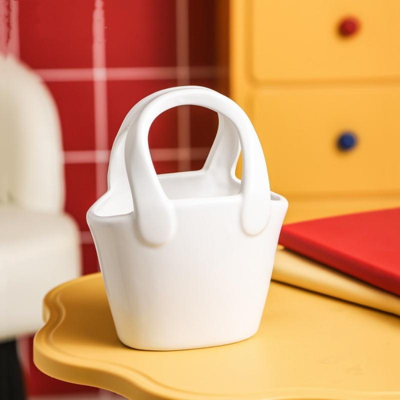 Ceramic Vase Handbag Flower Arrangement Accessories Bag and Vase Ceramic Handicrafts Terrarium Home Decoration Accessories