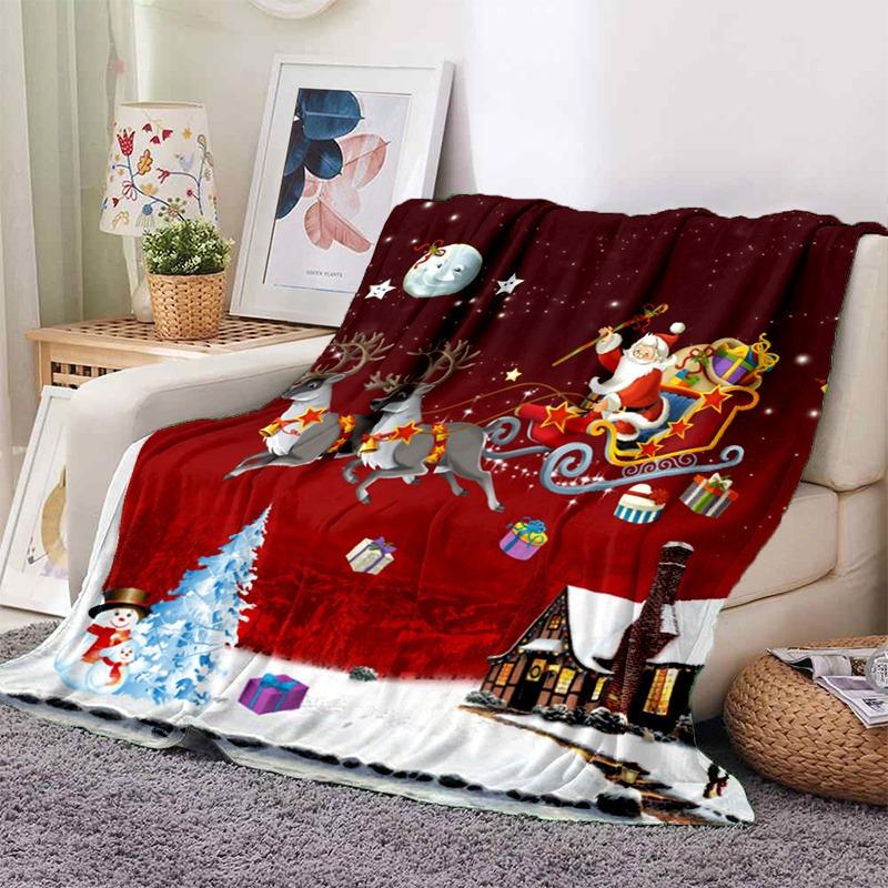 Christmas Snowman & Reindeer Pattern Fleece Blanket, Red Pink Knit Style Throw Blanket, Soft Cozy for Couch Bed Festive Winter