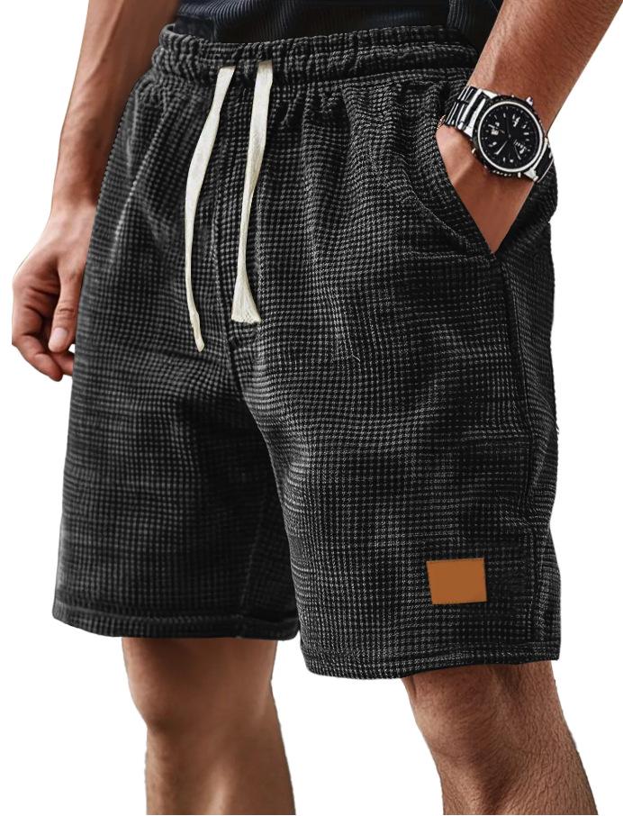 

Мужские вафельные повседневные шорты на кулиске в европейском и американском стиле 2025. 5XL чёрный